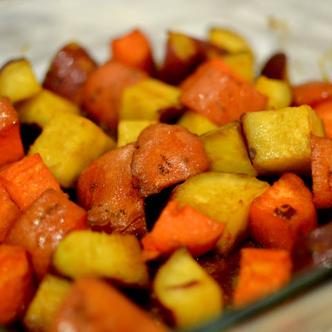Black Garlic Glazed Sweet Potatoes
